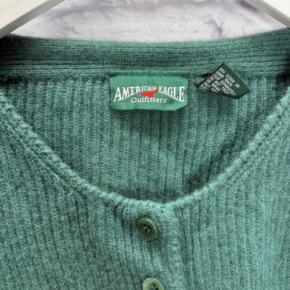 Vintage American Eagle Womens Wool Sweater Size M Green 3/4 Sleeve Ribbed Y2K - Picture 2 of 5